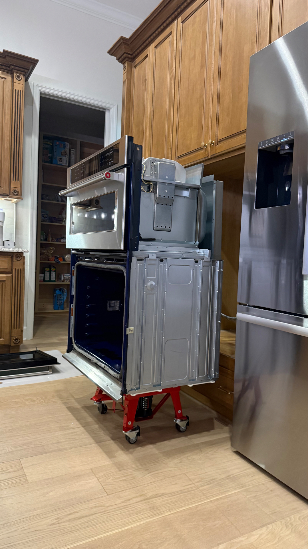 Wall oven on dolly during installation